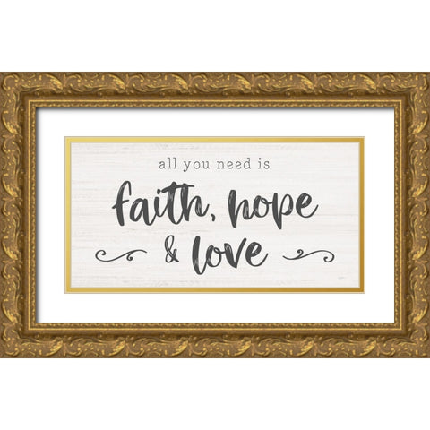 Faith-Hope-Love Gold Ornate Wood Framed Art Print with Double Matting by Carpentieri, Natalie