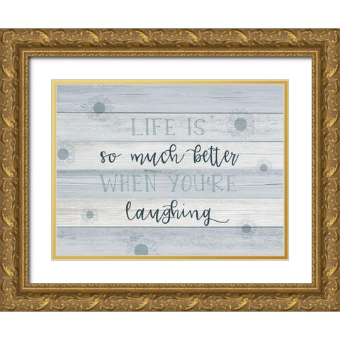 Life Laughing Gold Ornate Wood Framed Art Print with Double Matting by CAD Designs