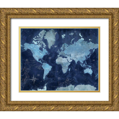World Map Gold Ornate Wood Framed Art Print with Double Matting by CAD Designs