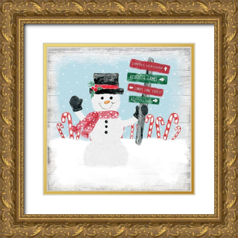 North Pole Snowman Gold Ornate Wood Framed Art Print with Double Matting by Carpentieri, Natalie