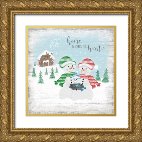 Snowman Family Gold Ornate Wood Framed Art Print with Double Matting by Carpentieri, Natalie