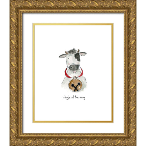 Farm Christmas Cow Gold Ornate Wood Framed Art Print with Double Matting by Robinson, Carol