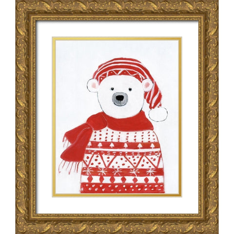 Holiday Polar Bear I Gold Ornate Wood Framed Art Print with Double Matting by Swatland, Sally