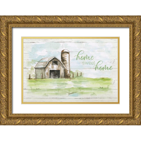 Home Sweet Home Barn Gold Ornate Wood Framed Art Print with Double Matting by Nan