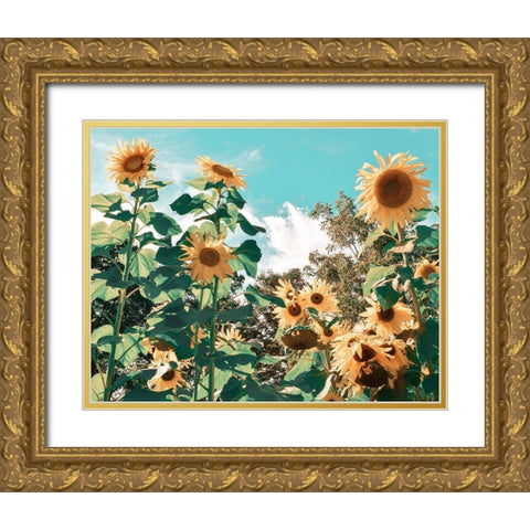 Sunflower Field Gold Ornate Wood Framed Art Print with Double Matting by Carpentieri, Natalie