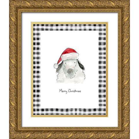 Merry Christmas Sheep Gold Ornate Wood Framed Art Print with Double Matting by Robinson, Carol