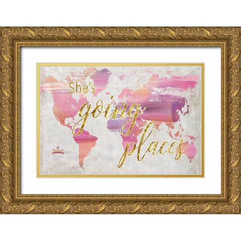 Shes Going Places Gold Ornate Wood Framed Art Print with Double Matting by Nan
