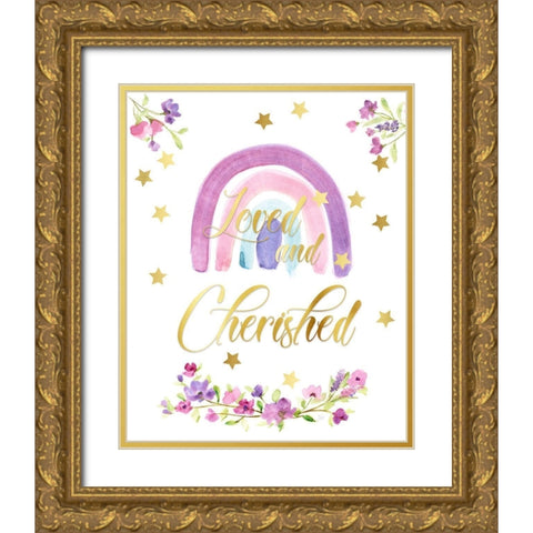 Love and Cherished Gold Ornate Wood Framed Art Print with Double Matting by Nan