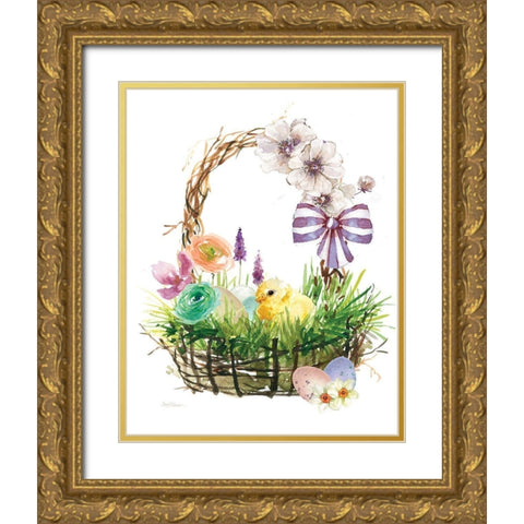 Spring Basket Chick Gold Ornate Wood Framed Art Print with Double Matting by Robinson, Carol