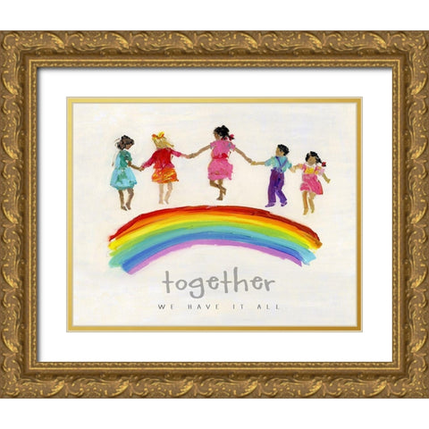 Rainbow Kids Together Gold Ornate Wood Framed Art Print with Double Matting by Swatland, Sally