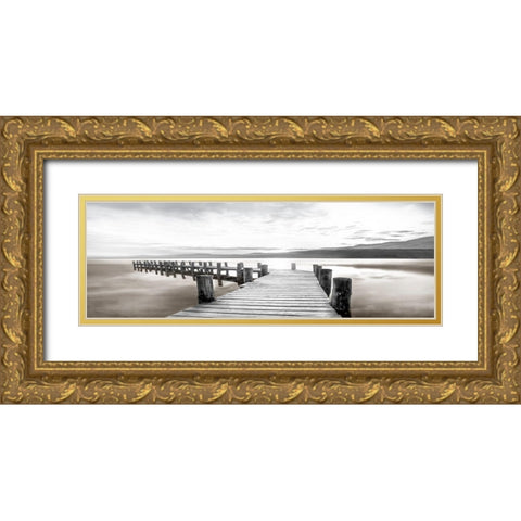 Misty Morning Dock Gold Ornate Wood Framed Art Print with Double Matting by Calascibetta, Mike