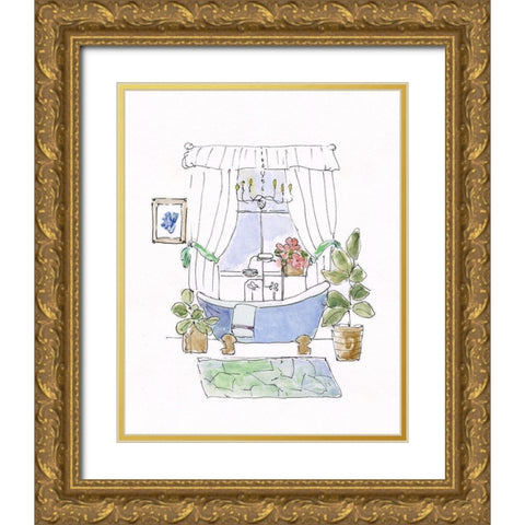 Sketchy Bath III Gold Ornate Wood Framed Art Print with Double Matting by Swatland, Sally