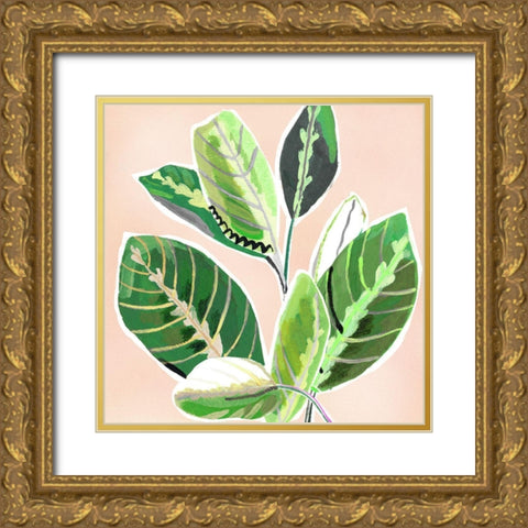 Abstract Zebra Leaves Gold Ornate Wood Framed Art Print with Double Matting by Pope, Katherine and Elizabeth