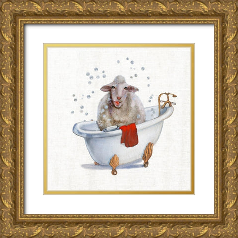 Farm Tub Lamb Gold Ornate Wood Framed Art Print with Double Matting by Brooks, Donna