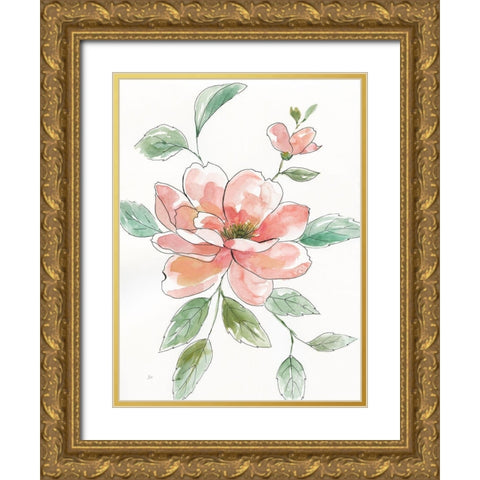 Peony Contour Gold Ornate Wood Framed Art Print with Double Matting by Nan