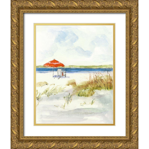 Sketchy Beach I Gold Ornate Wood Framed Art Print with Double Matting by Swatland, Sally