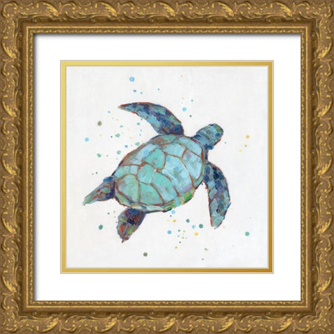 Bubbly Blue Turtle I Gold Ornate Wood Framed Art Print with Double Matting by Swatland, Sally