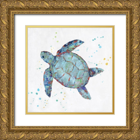 Bubbly Blue Turtle II Gold Ornate Wood Framed Art Print with Double Matting by Swatland, Sally