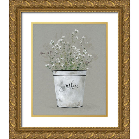 Bouquet of Grace Bucket Gather Gold Ornate Wood Framed Art Print with Double Matting by Robinson, Carol