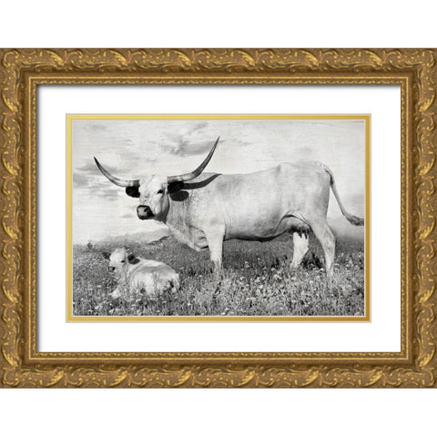 Buttercup and Bluebonnet Gold Ornate Wood Framed Art Print with Double Matting by Ditto, Larry