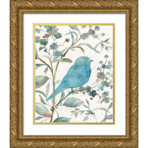 Teal Bluebird Silhouette III Gold Ornate Wood Framed Art Print with Double Matting by Robinson, Carol