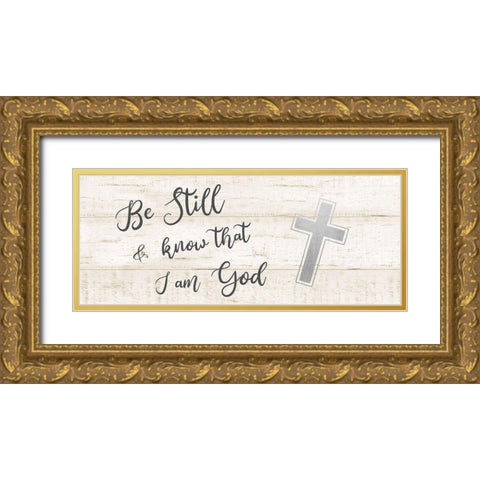 Be Still Cross Gold Ornate Wood Framed Art Print with Double Matting by CAD Designs