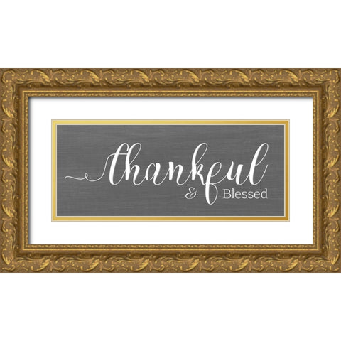 Thankful Gold Ornate Wood Framed Art Print with Double Matting by Santiago, Daniela