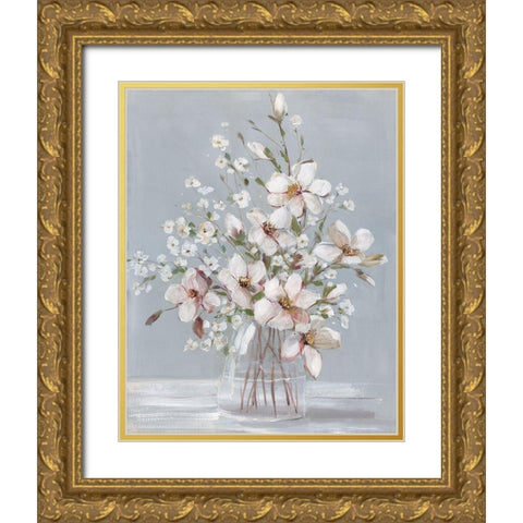 Magnolia Romance Gold Ornate Wood Framed Art Print with Double Matting by Swatland, Sally