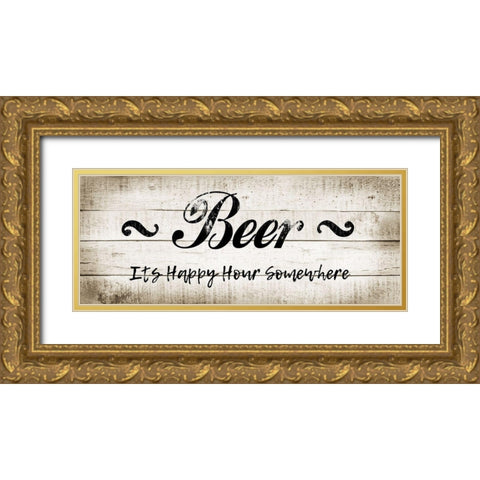 Beer Happy Hour Gold Ornate Wood Framed Art Print with Double Matting by CAD Designs