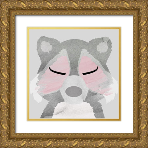 Raccoon Gold Ornate Wood Framed Art Print with Double Matting by Santiago, Daniela