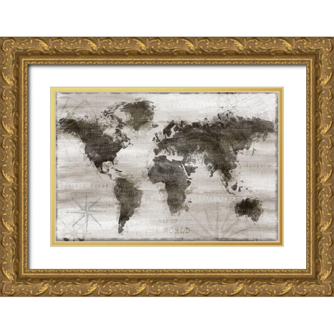 Travel Map Gold Ornate Wood Framed Art Print with Double Matting by Carpentieri, Natalie