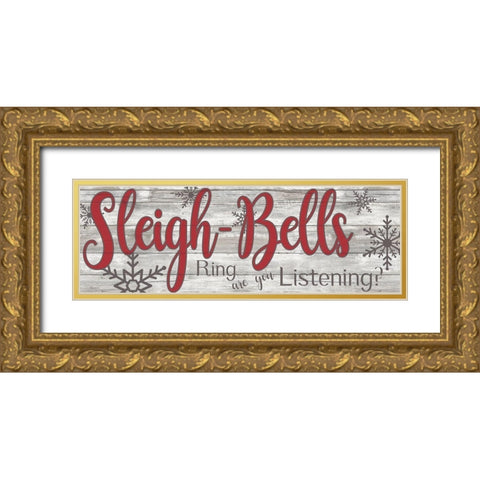 Sleigh Bells Gold Ornate Wood Framed Art Print with Double Matting by Craven, Katrina