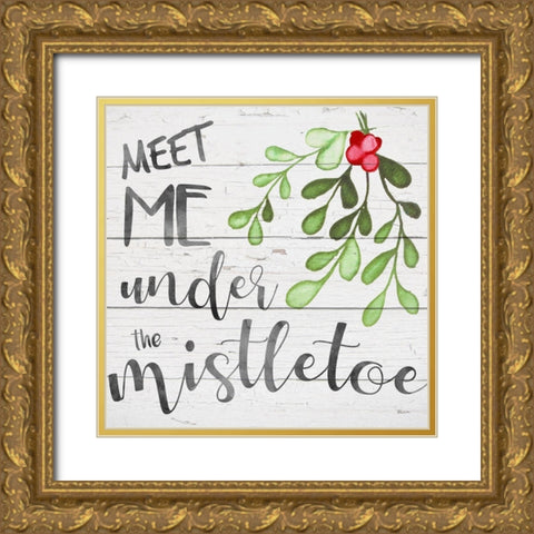 Mistletoe Gold Ornate Wood Framed Art Print with Double Matting by Craven, Katrina