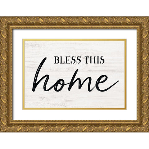 Bless This Home Gold Ornate Wood Framed Art Print with Double Matting by Carpentieri, Natalie