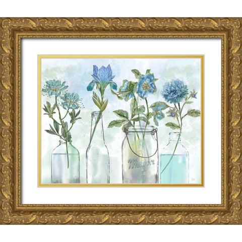 Vintage Blues Gold Ornate Wood Framed Art Print with Double Matting by Nan