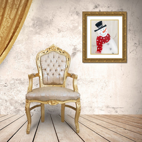 Festive Snowman I Gold Ornate Wood Framed Art Print with Double Matting by Tava Studios