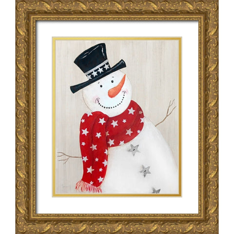 Festive Snowman I Gold Ornate Wood Framed Art Print with Double Matting by Tava Studios