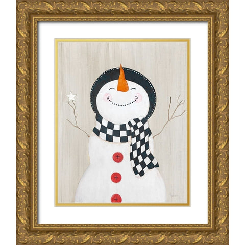 Festive Snowman II Gold Ornate Wood Framed Art Print with Double Matting by Tava Studios