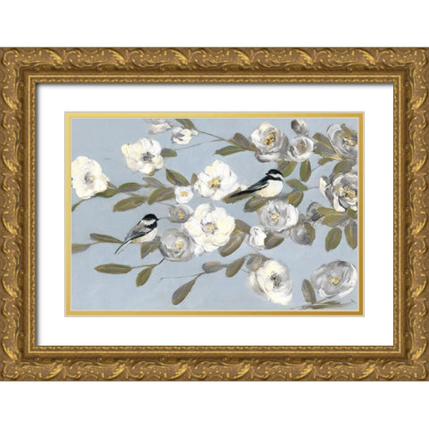 Chickadees and Blossoms I Gold Ornate Wood Framed Art Print with Double Matting by Swatland, Sally