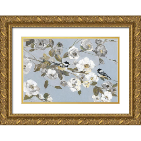 Chickadees and Blossoms II Gold Ornate Wood Framed Art Print with Double Matting by Swatland, Sally