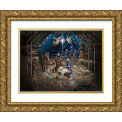 One Night In Bethlehem Gold Ornate Wood Framed Art Print with Double Matting by Manning, Ruane