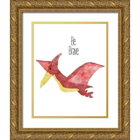 Be Brave Dino Gold Ornate Wood Framed Art Print with Double Matting by Santiago, Daniela