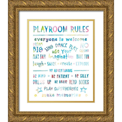 Playroom Rules Gold Ornate Wood Framed Art Print with Double Matting by CAD Designs