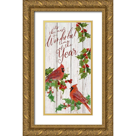 Wonderful Time Cardinals Gold Ornate Wood Framed Art Print with Double Matting by Swatland, Sally