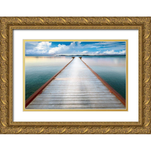 Long View Pier Gold Ornate Wood Framed Art Print with Double Matting by Delimont, Danita