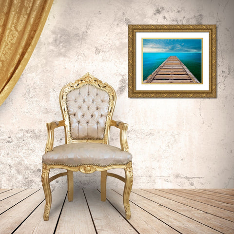 Ocean So Blue Gold Ornate Wood Framed Art Print with Double Matting by Calascibetta, Mike