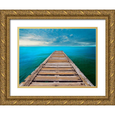 Ocean So Blue Gold Ornate Wood Framed Art Print with Double Matting by Calascibetta, Mike