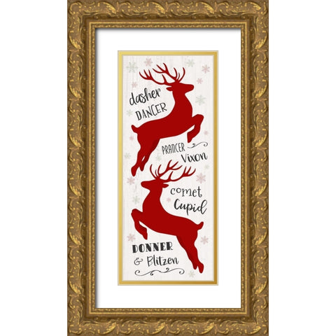 North Pole Reindeer Gold Ornate Wood Framed Art Print with Double Matting by Carpentieri, Natalie