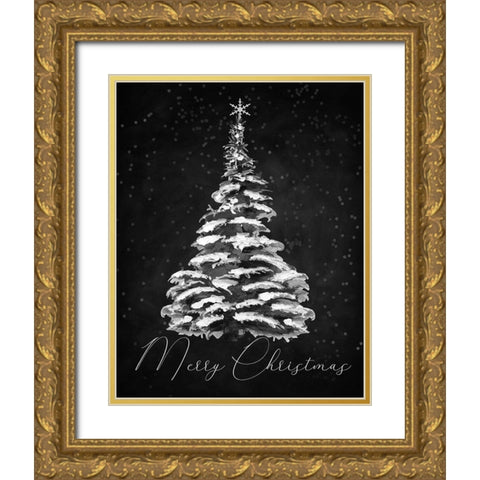 Merry Christmas Gold Ornate Wood Framed Art Print with Double Matting by Santiago, Daniela