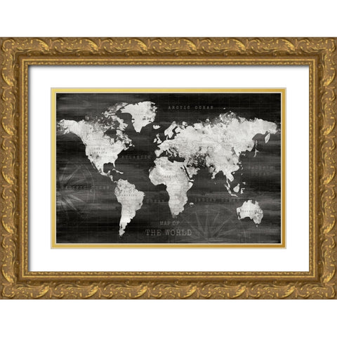 Industrial World Map Gold Ornate Wood Framed Art Print with Double Matting by Carpentieri, Natalie